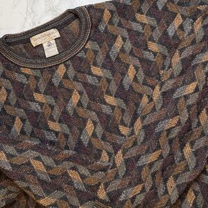 Tricots St Raphael Merino Wool Sweater XL Vintage 90s Geometric Multi Color